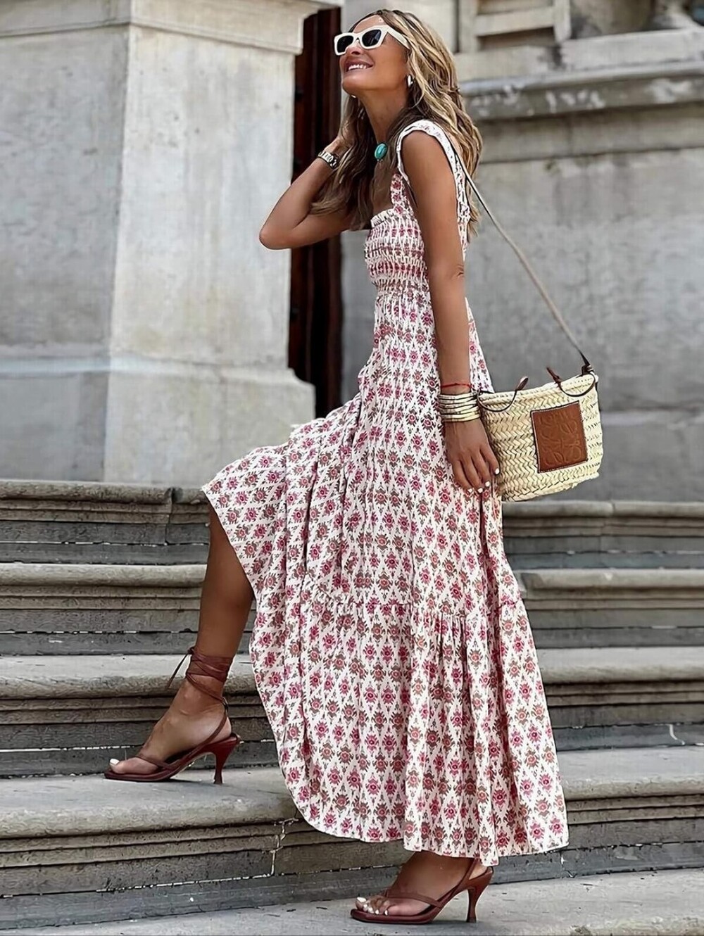 Gorgeous women's boho sundress with smocked bodice and flowy skirt. Brand new..